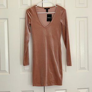Nude Velvet V-neck Long sleeve Bodycon Dress Small
